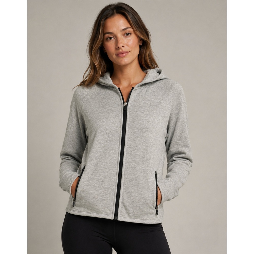 Gap Fit Full Zip Hoodie Jacket Sz Large Gray Thumbhole Pockets Activewear Sporty
